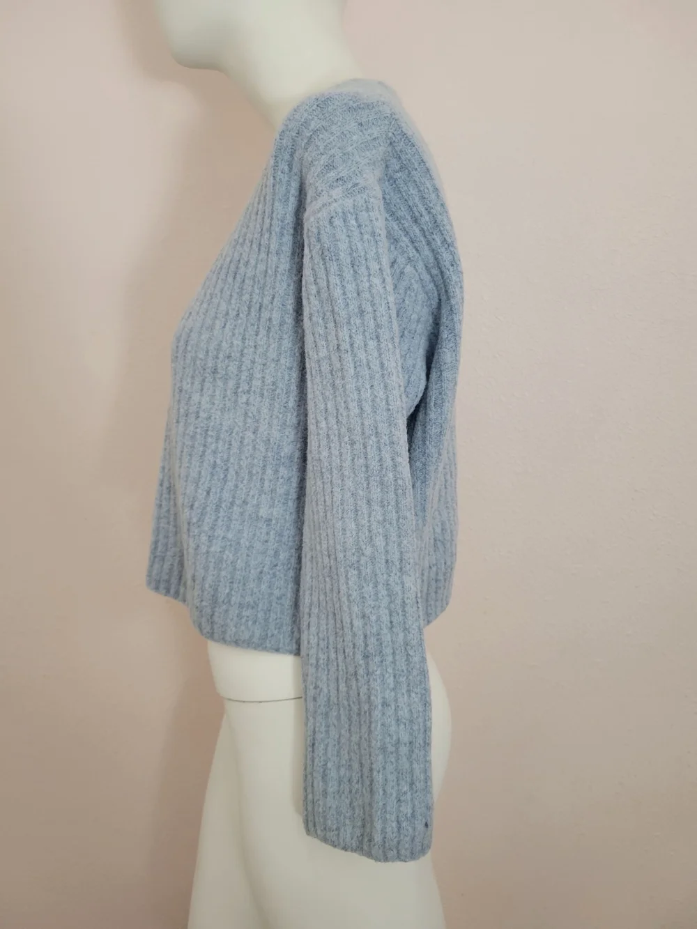 Princess Polly Light Blue Wool Blend Ribbed Cropped Cardigan S/M